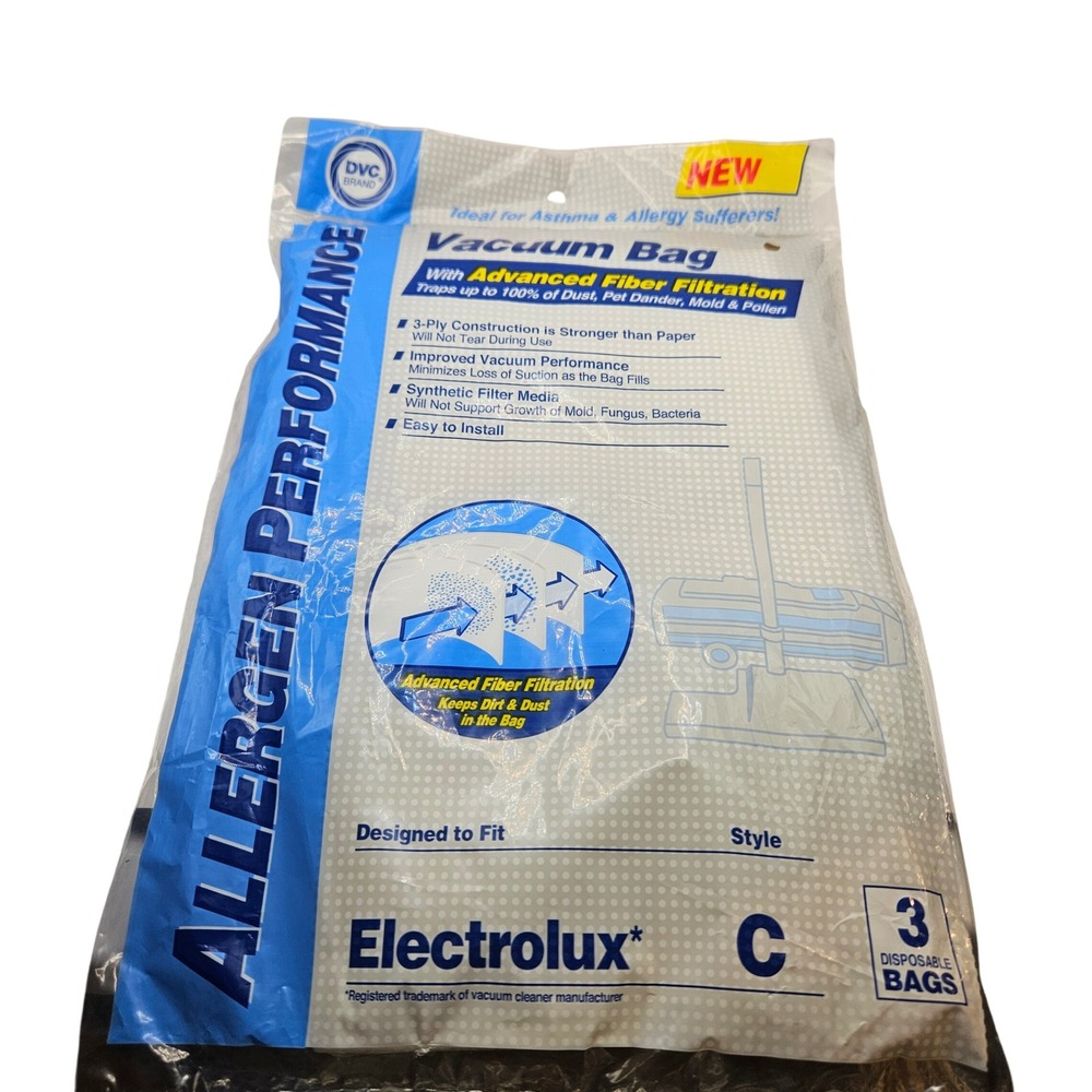 DVC NWT Vacuum Bags Electrolux Style C White 3-Pack Allergen Performance 405150
